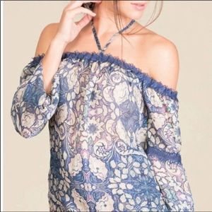 FoxieDox -👚Beautiful Sheer Blue Floral Off The Shoulder Top